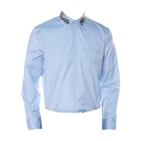 Gucci Light Blue Cotton Dragon Collar Embroidery Oxford Duke 